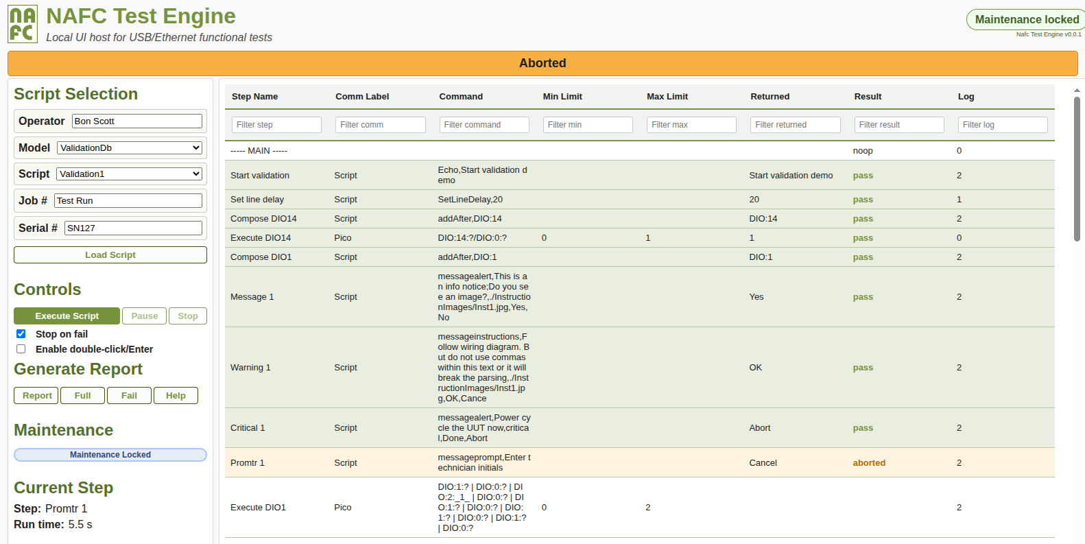 Aborted UI screenshot