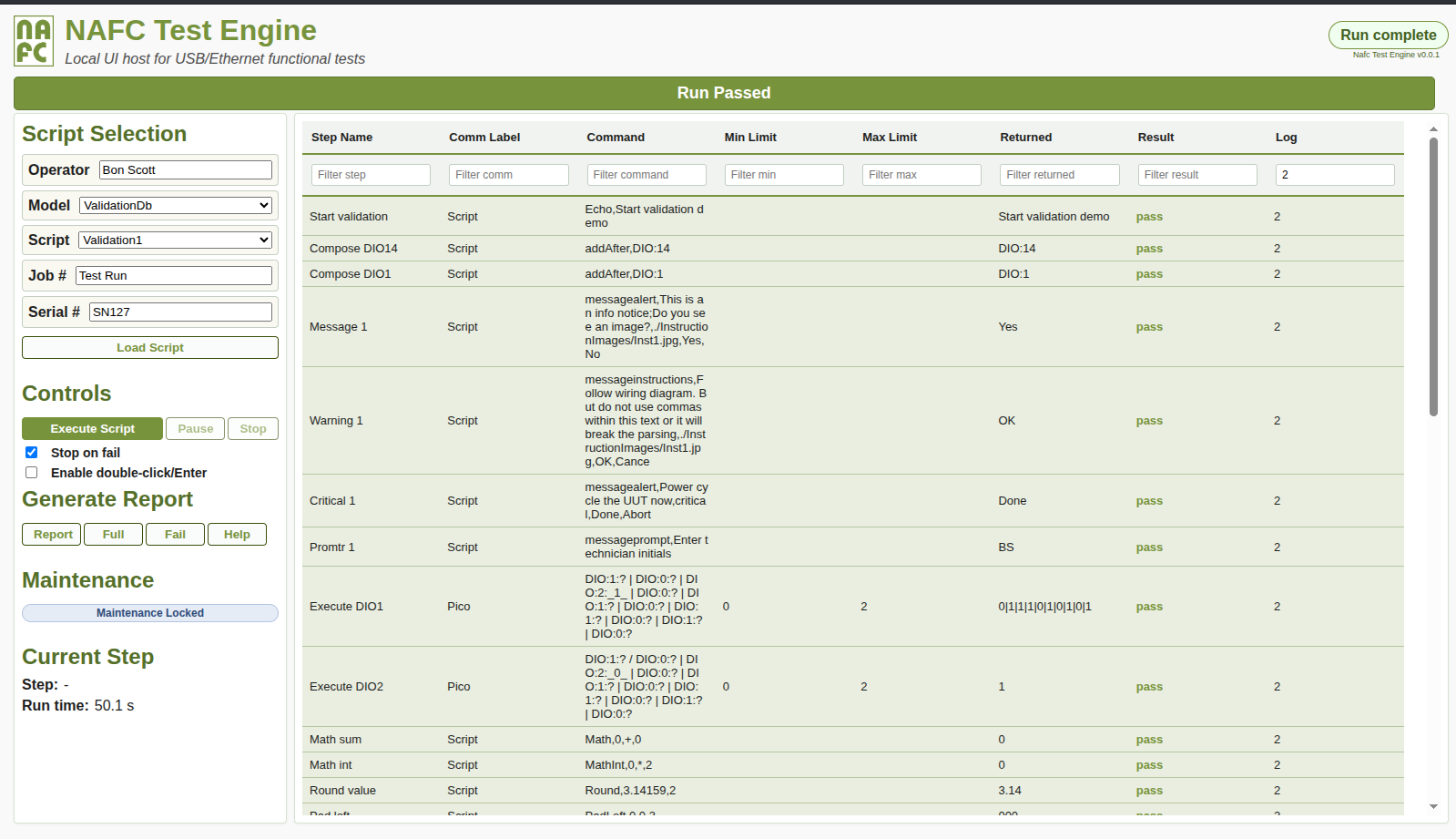 Run passed UI screenshot